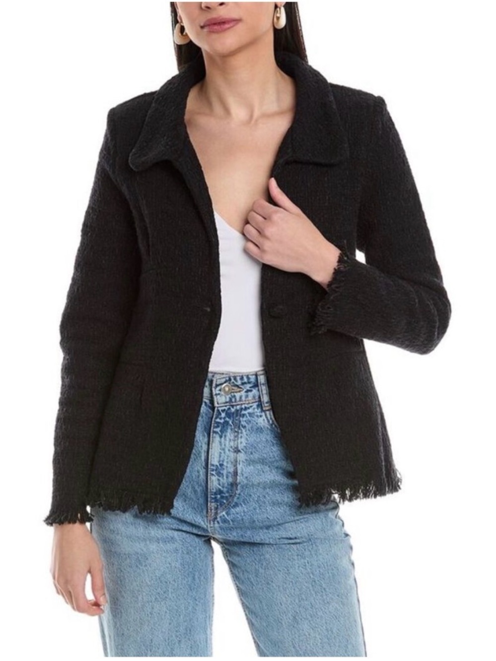 FRANCES VALENTINE Elle Fringe Blazer SIZE 2XL XXL Black NEW Tweed
